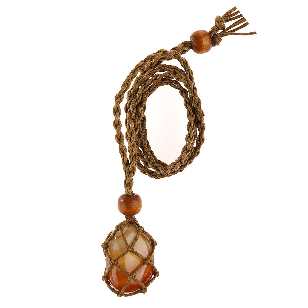 Crystal Stone Pendant Wrapped w/ Braid Necklace